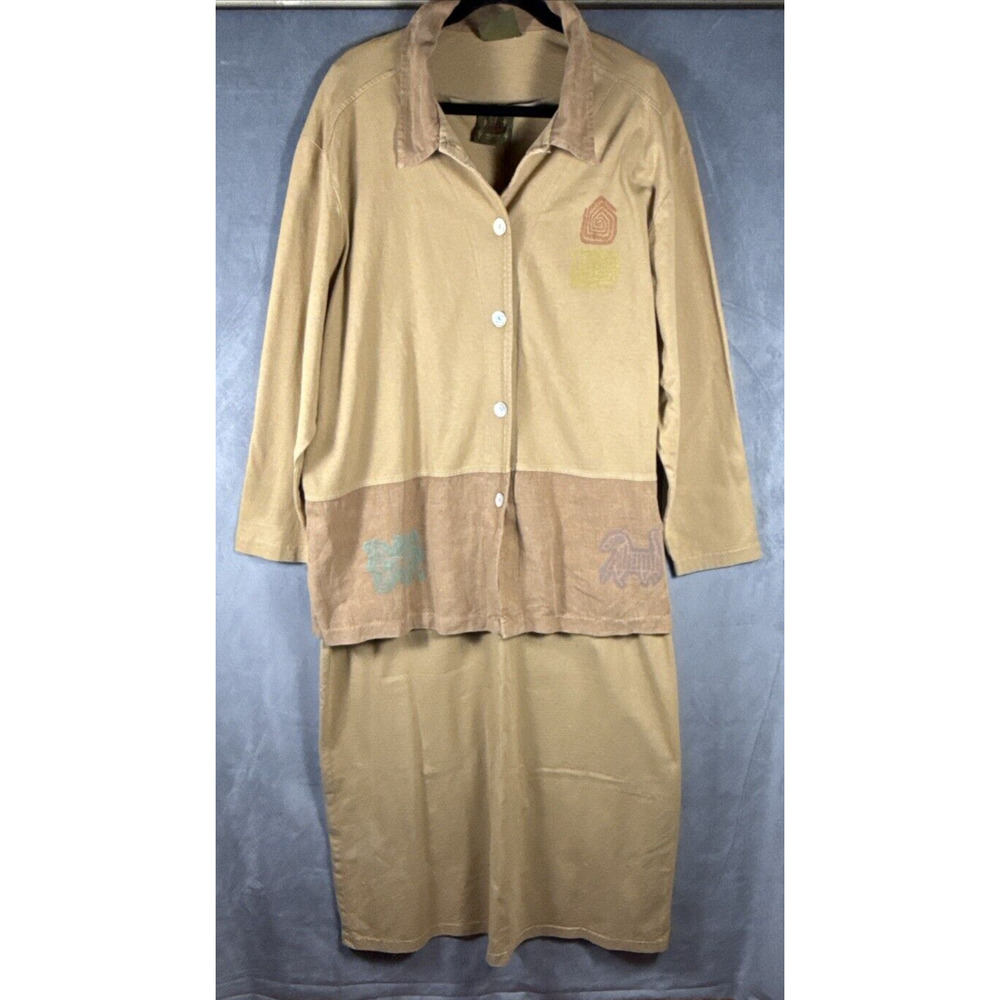 Blue Cactus Tan Print Cotton Maxi Dress‎ & Jacket Southwestern Size XL - 1X
